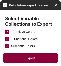 Step 2 — plugin modal: select variable collections to export